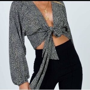 Princess Polly Black and White Tie Front Crop Top